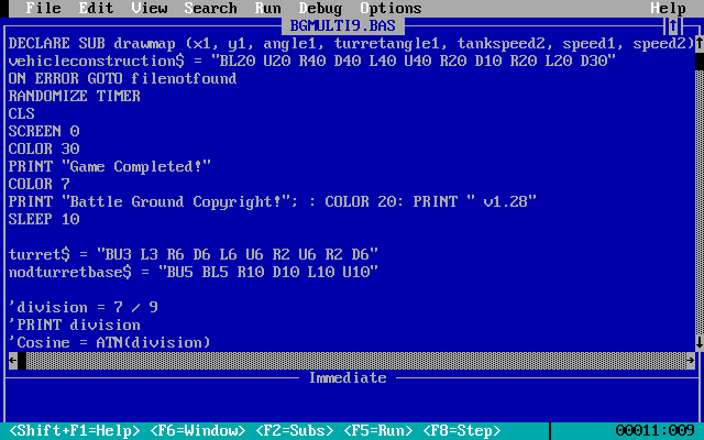 The start screen of the original QBASIC DOS based game