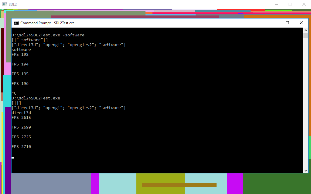 Image of a console window showing the difference between software and hardware acceleration