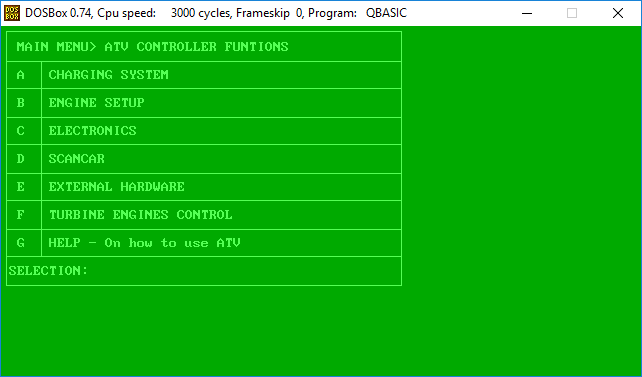 ATV Controller Program: main menu