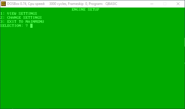 ATV Controller Program: engine setup screen