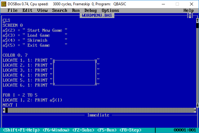 BASIC source for a rudimentary drop-down menu system